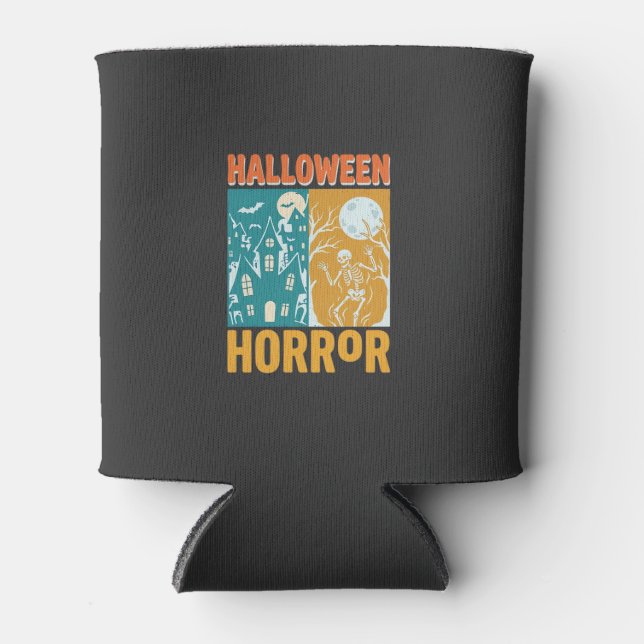 Halloween Haunted House Moon Skeleton Design_1 Can Cooler (Front)