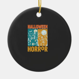 Halloween Haunted House Moon Skeleton Design_1 Ceramic Ornament