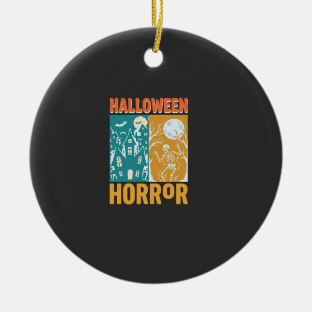 Halloween Haunted House Moon Skeleton Design_1 Ceramic Ornament (Front)