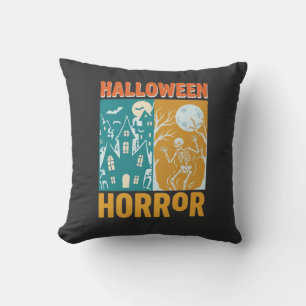 Halloween Haunted House Moon Skeleton Design_1 Throw Pillow