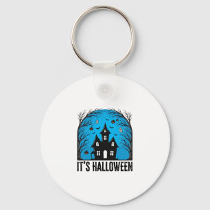 Halloween Haunted House Moon Vintage Engraving Des Keychain