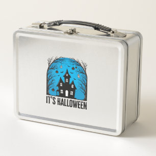 Halloween Haunted House Moon Vintage Engraving Des Metal Lunch Box