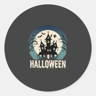 Halloween Haunted House Moonlight Vector Classic Round Sticker