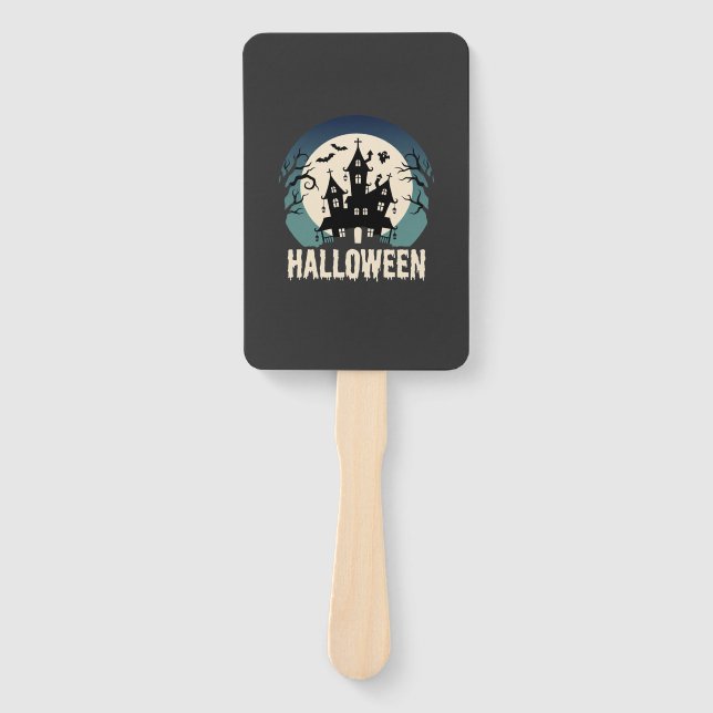Halloween Haunted House Moonlight Vector Hand Fan (Front)