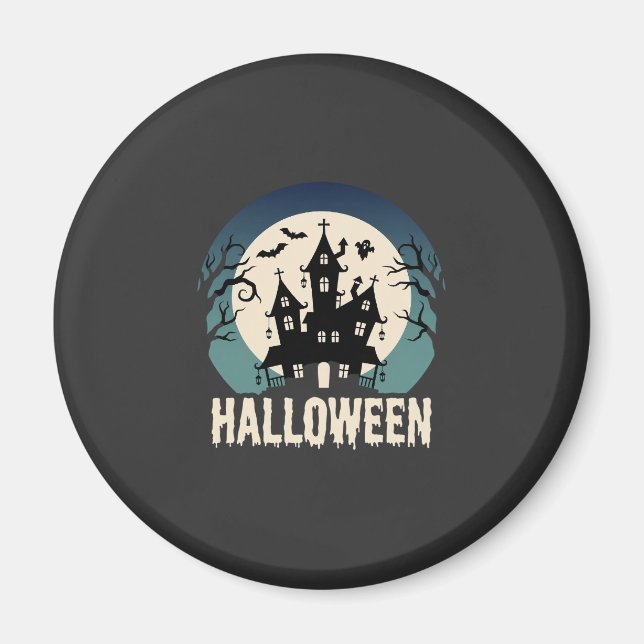Halloween Haunted House Moonlight Vector Magnet (Front)