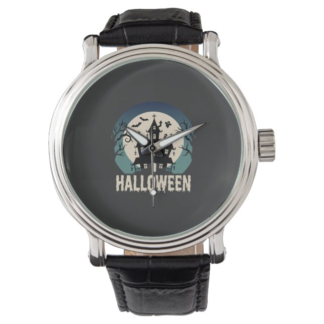 Halloween Haunted House Moonlight Vector Watch (Front)