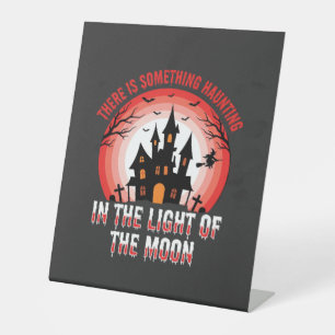 Halloween Haunted House Moonlight Witch Pedestal Sign