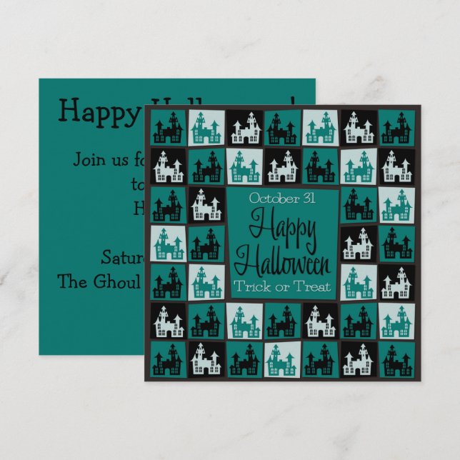 Halloween haunted house mosaic invitation (Front/Back)