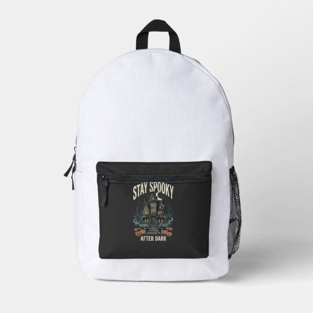 Halloween Haunted House Night Printed Backpack (Front)