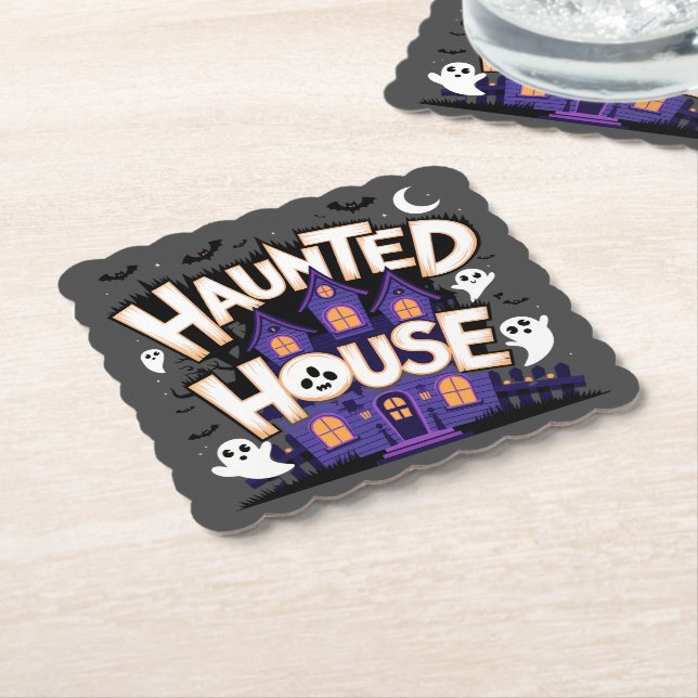 Halloween - Haunted House Paper Coaster (Angled)