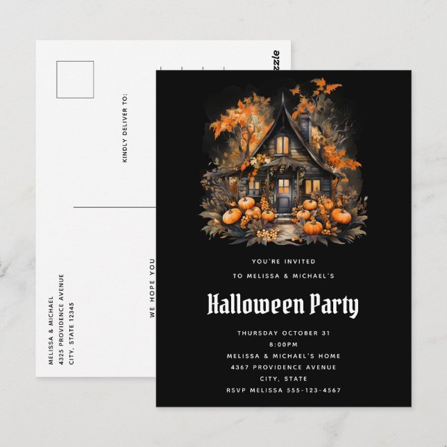 Halloween Haunted House Party Invitation Postcard (Front/Back)