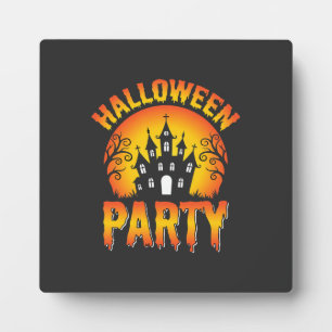 Halloween Haunted House Party Vector Plaque