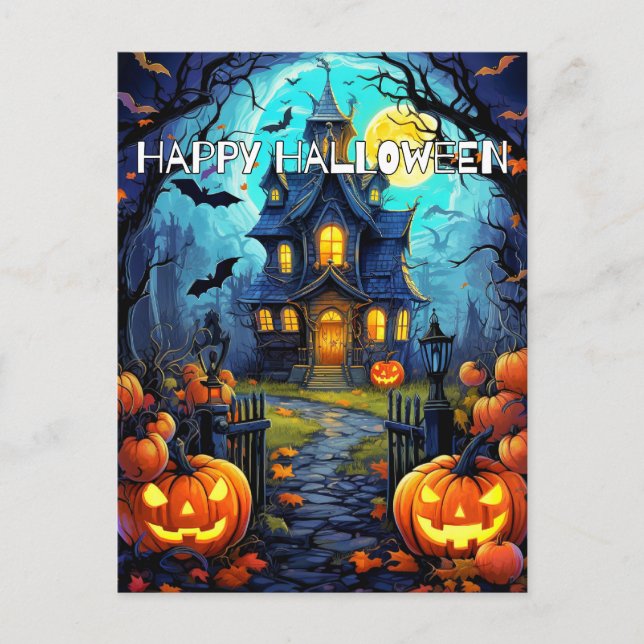 Halloween Haunted House Postcard (Front)
