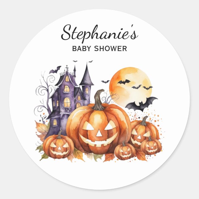 Halloween Haunted House Pumpkin & baby shower      Classic Round Sticker (Front)