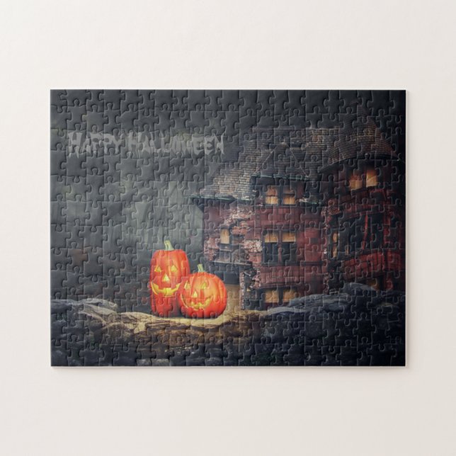 Halloween Haunted House Pumpkin Jack o Lantern Jigsaw Puzzle (Horizontal)