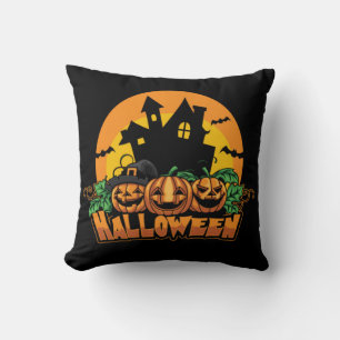 Halloween Haunted House Pumpkins Throw Pillow
