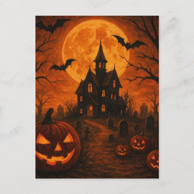 Halloween Haunted House Scary Night Pumpkin Postcard (Front)