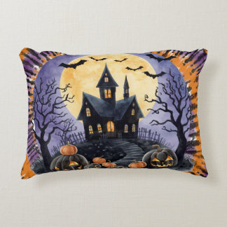 Halloween,Haunted House, Scary Pumpkins,Bats Accent Pillow