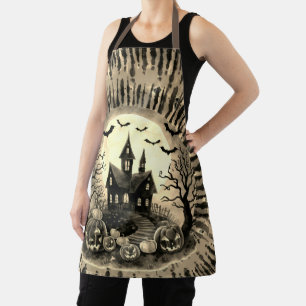 Halloween,Haunted House, Scary Pumpkins,Bats Apron