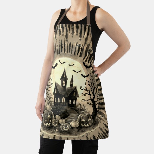 Halloween,Haunted House, Scary Pumpkins,Bats Apron (Insitu)