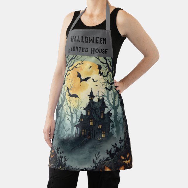 Halloween,Haunted House, Scary Pumpkins,Bats, Dark Apron (Insitu)