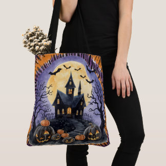 Halloween,Haunted House, Scary Pumpkins,Bats Tote Bag
