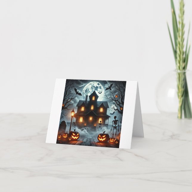 Halloween Haunted House Scene Thank You Card (Front)