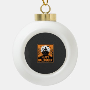 Halloween Haunted House Silhouette Vector Design_1 Ceramic Ball Christmas Ornament