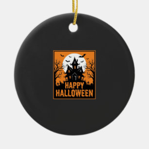 Halloween Haunted House Silhouette Vector Design_1 Ceramic Ornament