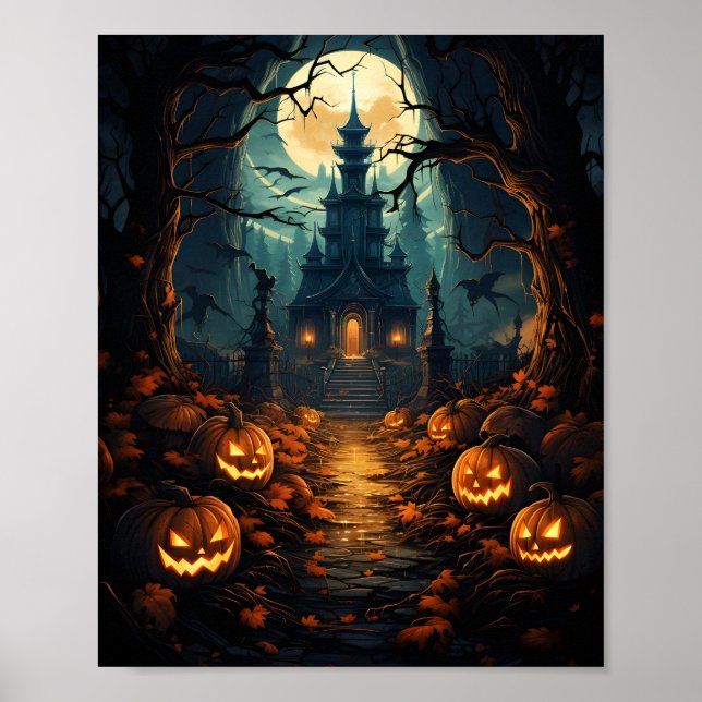 Halloween Haunted House Spooky Autumn Witchy Vibe Poster (Front)