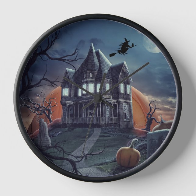 Halloween Haunted House Spooky Graveyard  Clock (Front)