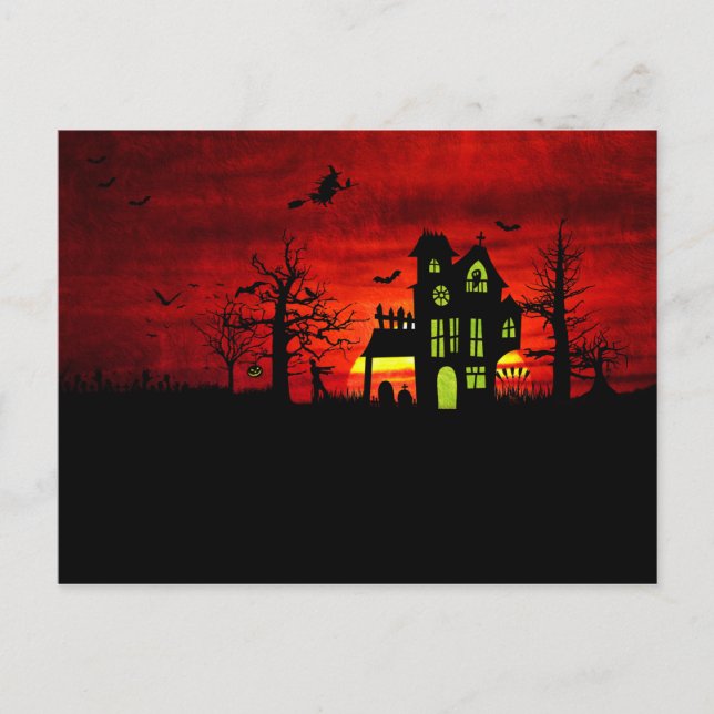 Halloween Haunted House Spooky Scary Witch Postcard (Front)
