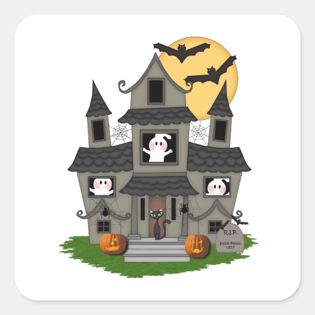 Halloween Haunted House Square Sticker (Front)
