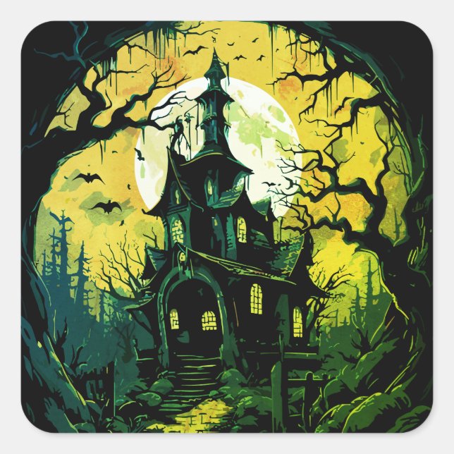 Halloween Haunted House Square Sticker (Front)