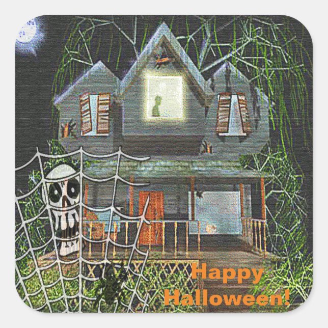 Halloween Haunted House Square Stickers (Front)
