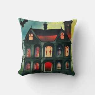 Halloween Haunted House Throw Pillow