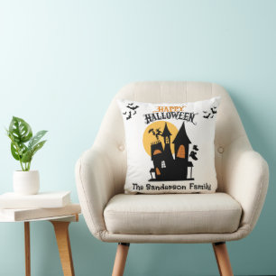 Halloween Haunted House Throw Pillow