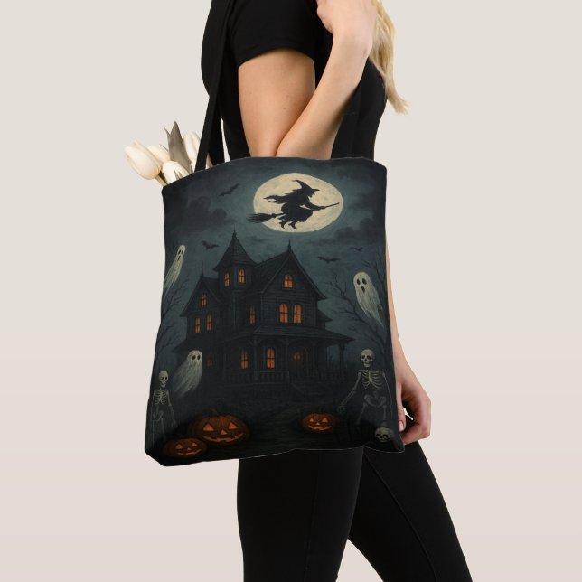 Halloween Haunted House Tote Bag (Close Up)