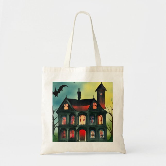 Halloween Haunted House Tote Bag (Front)