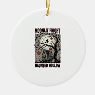 Halloween Haunted House Vintage Engraving Moon Shi Ceramic Ornament