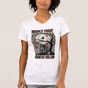 Halloween Haunted House Vintage Engraving Moon Shi T-Shirt