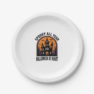Halloween Haunted House Vintage Engraving Spooky A Paper Plate