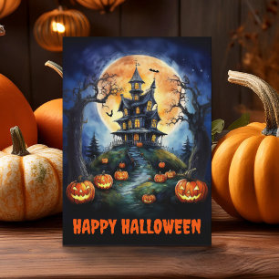 Halloween Haunted House with Pumpkins Folded Card