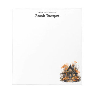 Halloween Haunted House with Pumpkins & Foliage Notepad