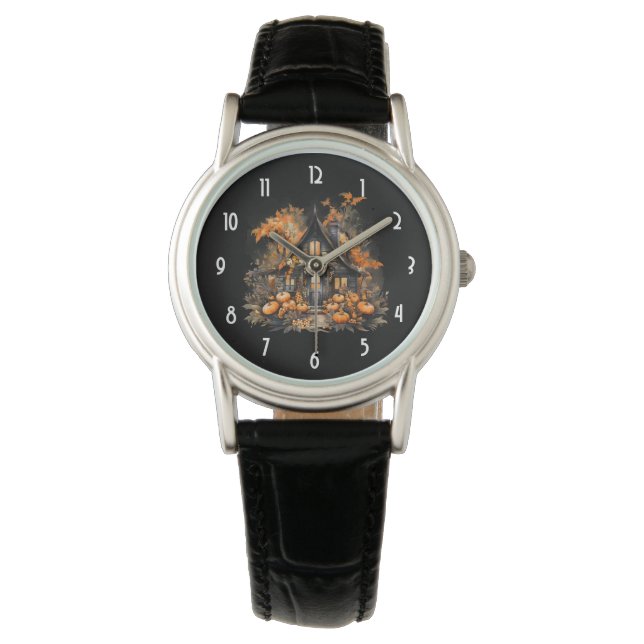 Halloween Haunted House with Pumpkins & Foliage Watch (Front)