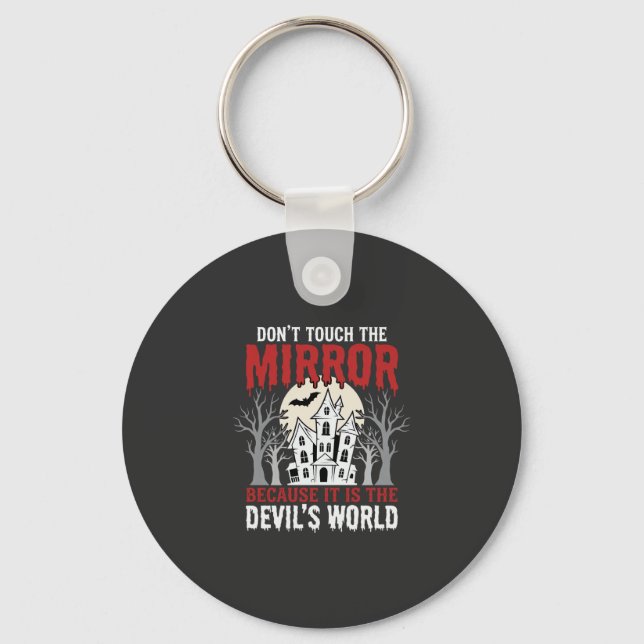 Halloween Haunted Mirror Devils World Graphic Keychain (Front)