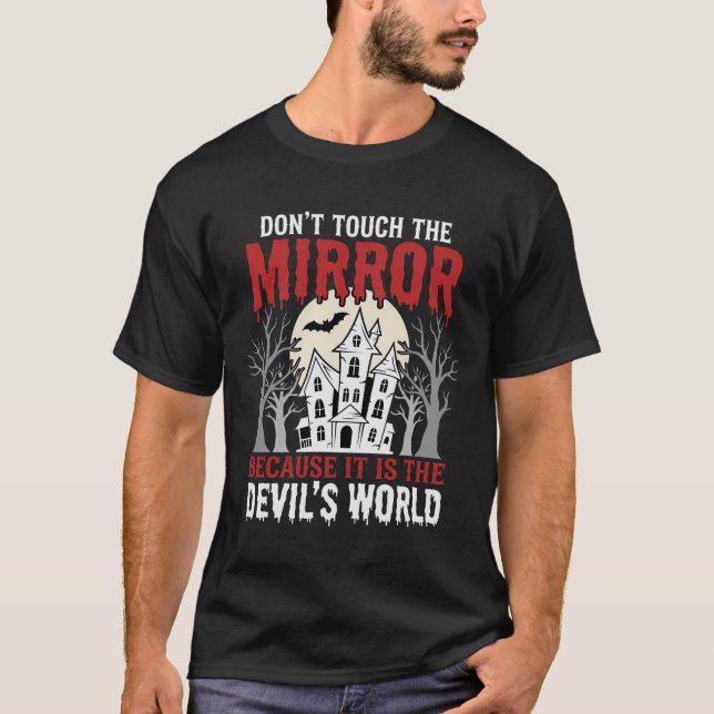 Halloween Haunted Mirror Devils World Graphic T-Shirt (Front)