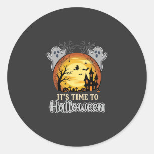 Halloween Haunted Moon Ghosts and Graveyard Vector Classic Round Sticker