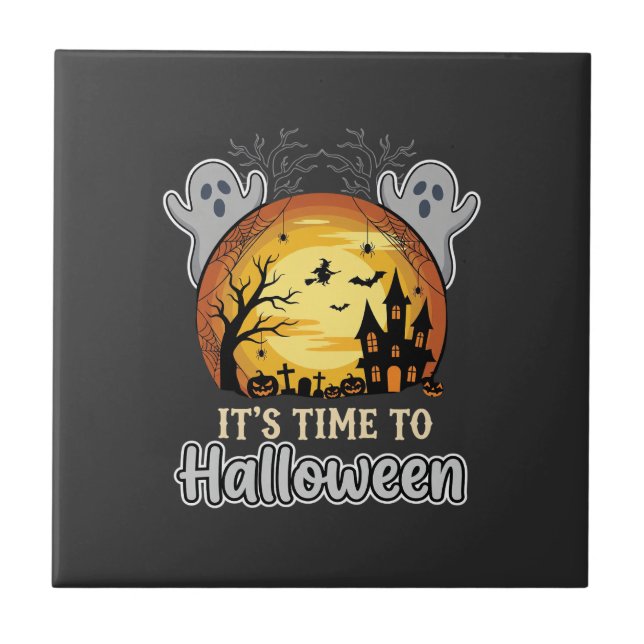 Halloween Haunted Moon Ghosts and Graveyard Vector Tile (Front)