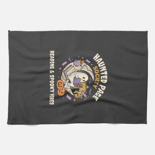 Halloween Haunted Reading Night Kitchen Towel (Horizontal)